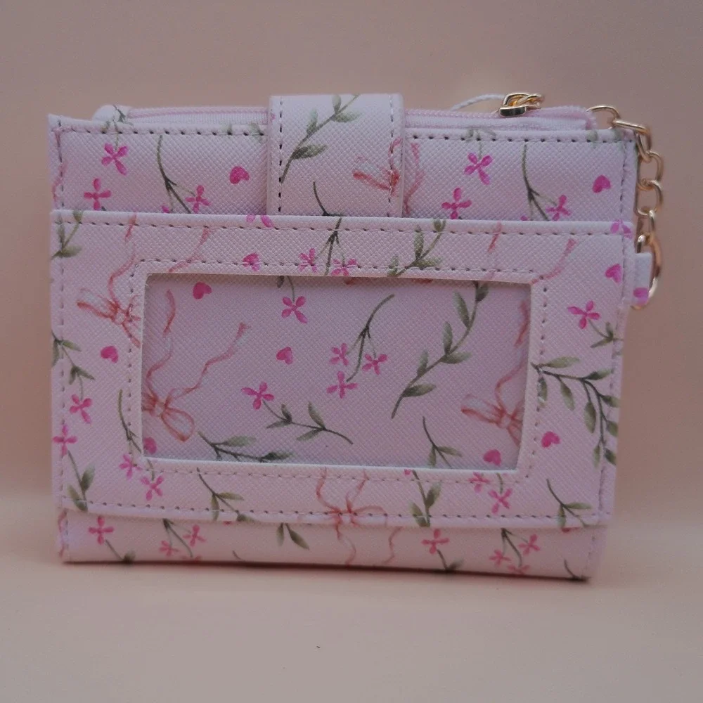 Blush Crush Pink‎ Floral Bow Vegan Leather Wallet NEW
